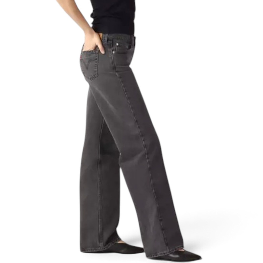 Levis Low Loose Jeans Womens 27 Gray Washed Black Wide Leg Denim 90s Baggy Indie
